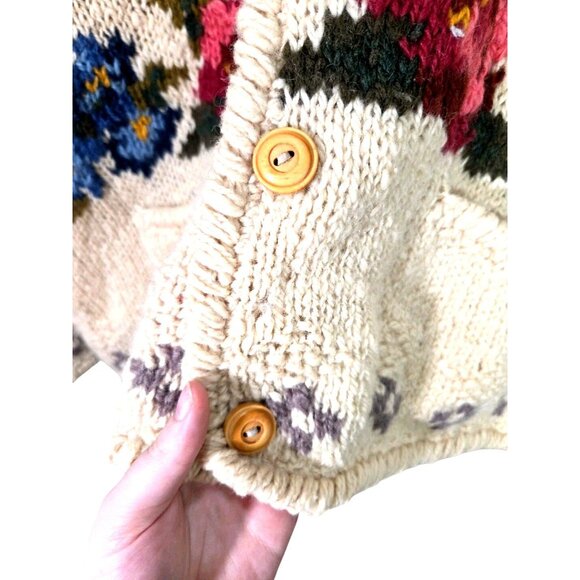 Vtg Sz L 90s Express Tricot Hand Knit Wool Chunky Sweater Cardigan Cottagecore - Picture 4 of 9